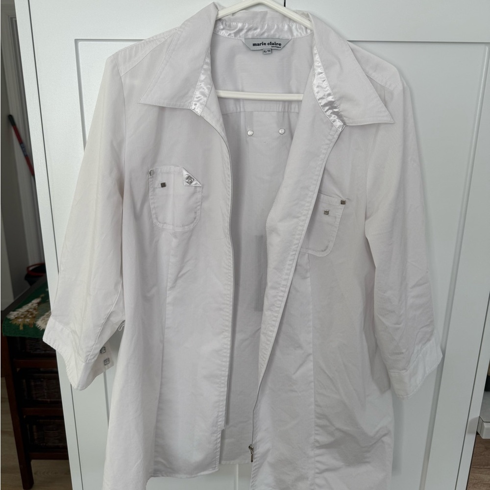 White Zip-Up Shirt with Pockets